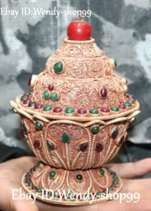 Tibeten Silver Filigree Gold Gild Gem Dynasty Palace Pot Jar Crock Tank Jug - Picture 1 of 12