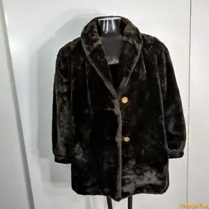 ABRIGO Chaqueta de Colección de Piel Sintética para Mujer Talla M Marrón Oscuro Botonado - Imagen 1 de 5