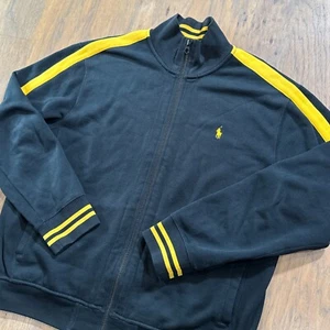 Vintage Polo Ralph Lauren Jacket Mens L Black Yellow Stripes Bomber Track Coat - Picture 1 of 9