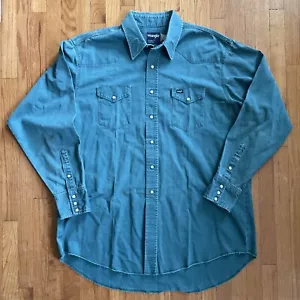 Men Wrangler Pearl Snap Western Shirt Aqua/Teal Tall Man Fit Extra Long Tail XL - Picture 1 of 11