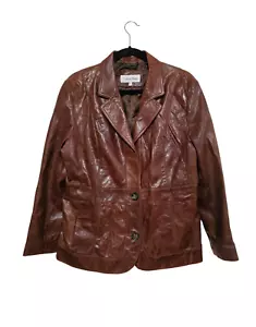 Calvin Klein Women's Sz XL Leather Jacket Brown Y2K Vintage Blazer Style Coat - Picture 1 of 24