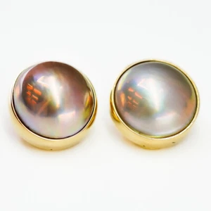 18ct Yellow Gold Hardy Brothers Mabe Pearl Clip On Earrings #65755 - Picture 1 of 10