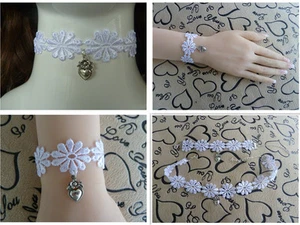 Juego Gargantilla (Collar) Encaje BLANCO + Pulsera. Vestido de fantasía. CONJUNTO de fiesta de boda. S003 - Imagen 1 de 10