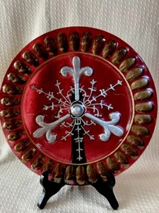 Vintage Decorative Ruby Red Color Plate W/Silver Accents Gorgeous,Ornate 11” - Picture 1 of 7
