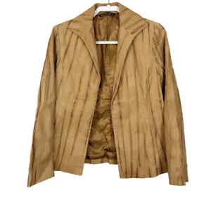 Giacca pelle aperta scamosciata marrone marrone marrone marrone Lafayette 148 macchie acqua DIFETTO - Foto 1 di 12