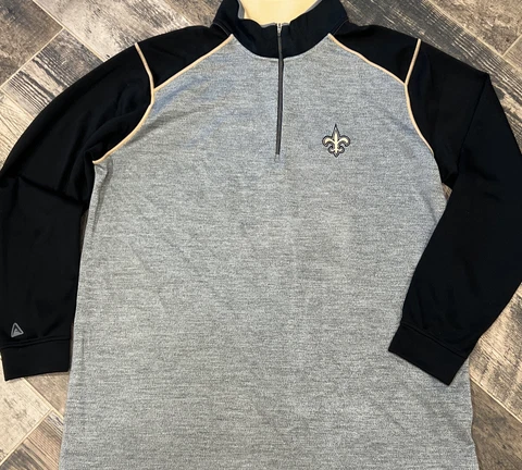 Antigua Mens New Orleans Saints 1/4 zip Pullover Gray sweater Polyester XXL Cover