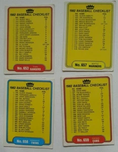1982 Fleer Baseball Checkliste - 4 Karten #653.657.658.659 - Bild 1 von 2