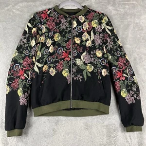 Zara Trafaluc Outerwear Jacke M Blumen Bomber Reißverschluss Mehrfarbig Leicht Boho - Bild 1 von 11