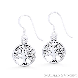 Tree-of-Life / Knowledge Etz Chaim Charm Sterling Silver Dangling Hook Earrings - Picture 1 of 1