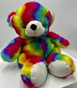 Plush Rainbow Bear Stuffed Animal Hot Pink Striped Multicolored Plush 18” - Picture 1 of 8