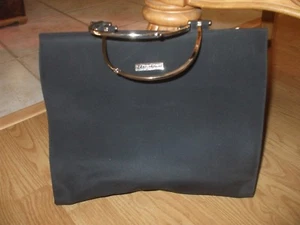 Donna Karan black shinny canvas tote handbag shop travel casual purse work #380 - Picture 1 of 8
