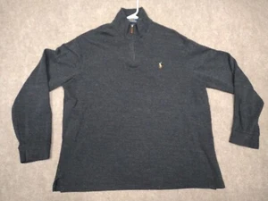 Polo Ralph Lauren Sweater Shirt Mens XXL Gray Estate Rib 1/4 Quarter Zip Cotton - Picture 1 of 15