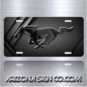 MUSTANG Inspired art on Simulated Carbon Fiber Aluminum License Plate Black - Picture 1 of 6