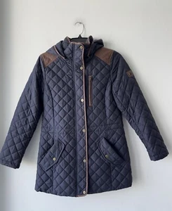 Lauren Ralph Lauren Black Label Quilted Hooded Anorak Coat Navy Blue Women’s PXS - Picture 1 of 16