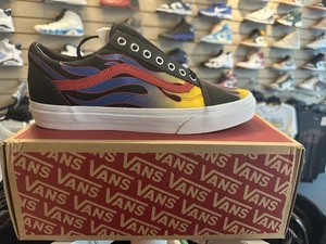 Neu Vans Old Skool Racer Flames Herren Größe 9 Niedrig Turnschuhe Schuhe Schwarz Leder - Bild 1 von 6