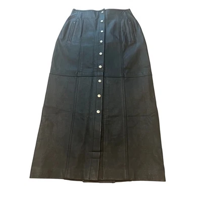 Maxi Falda Together Vintage Cuero Negra Abotonada 25.5 Cintura Forrada Con Etiquetas Foto 1 de 4