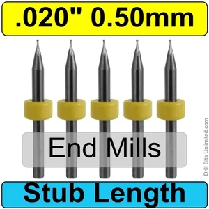 0.50mm .020" Stub Length End Mill FIVE PIECES Two Flute Solid Carbide Square End - Picture 1 of 5