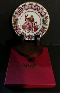 Spode "A Merry Christmas to You!" Mini Plate 3 1/8" Original Box & Wooden Stand! - Picture 1 of 8