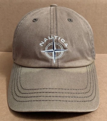 Boné de beisebol angustiado Nautica Olive Drab verde marrom desbotado cinto ajustável - Imagem 1 de 4