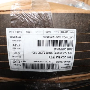 (3300-Pk) Brighton Fully Threaded Hex Bolts Grade A Coarse Zinc 1/4"-20 x 1/2" - Picture 1 of 4