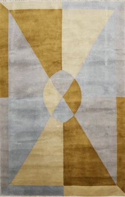 Alfombra Nepalí Tinte Vegetal 6x9 Pies Anudada a Mano Geométrica Lana Alfombra Moderna Foto 1 de 4