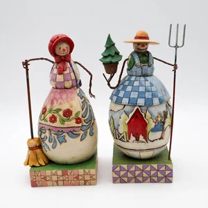 2 Jim Shore Heartwood Creek Folk Art Snowman Figurines 2008 Primitive Country - Picture 1 of 5