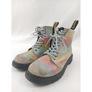 Dr Martens 1460 Pascal Rainbow Glitter Leather Boots Kids Size 3 US Gray - Picture 1 of 11