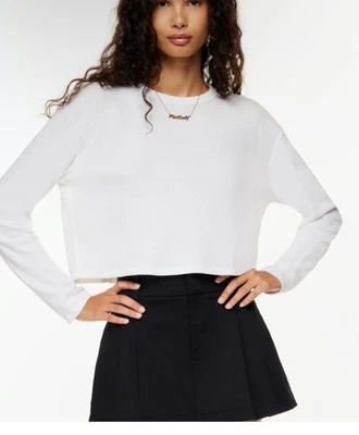 Sunday Best Aritzia Crew Neck Long Sleeve Cropped Waffle Thermal Top Size M - Image 1 of 4