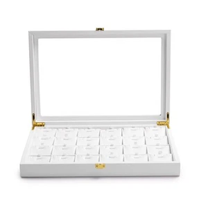White Leather Jewelry Organizer Tray with Acrylic Lid Drawer Insert Jewelry S... - Picture 1 of 7
