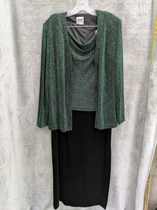 Womens Evening Dress 16 Green Sparkle Bodice Velvet Skirt (Attached) 2 Piece - Picture 1 of 7