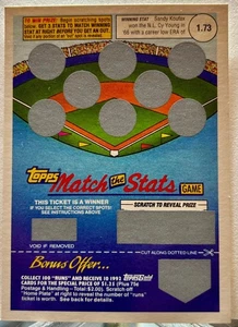 ⚾️ 1992 Topps Match The Stats Insert ⚾️ Sandy Koufax, Stat: 1.73  (1 of 52) - Picture 1 of 2