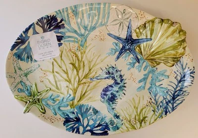 Sigrid Olsen Home 17" Sea Horse Plato de Servir en Relieve Arrecife de Coral Melamina Nuevo Foto 1 de 4