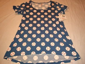 Lularoe Classic T Shirt Women's Pullover Size Medium M NWT Blue Baseballs New - Picture 1 of 5