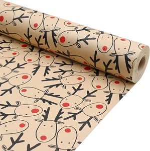 Gift Wrapping Paper Roll for Christmas Brown Kraft Festive Elk Pattern 15MX43CM - Picture 1 of 7