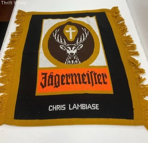 Vintage 80s Jagermeister Blanket Wall Hanging Custom Knit 3 Strike Design - Picture 1 of 7
