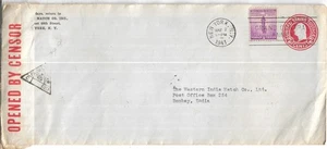 USA 2c+3c AGGIORNATO SU COPERTINA DATTILOGRAFATA CENSURATA A BOMBAY INDIA REF 6348 - Foto 1 di 2