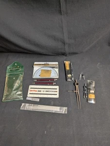 Vintage Pencil Protractor And Compass Set Rotring Etc With Case. - Picture 1 of 12
