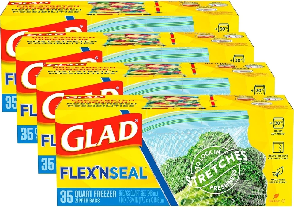 Bolsas de plástico de almacenamiento para congelador GladFlex'N paquete de 35 unidades de paquete de 4 puede variar Foto 1 de 4