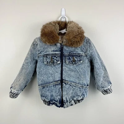 Chaqueta vaquera bomber vintage forrada de piel lavado ácido niño pequeño Foto 1 de 4