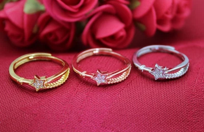 💫 Damenring Stern Zirkonia Verstellbar Versilbert Roségold Goldfarben Schmuck - Bild 1 von 4