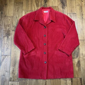 Vintage Red Corduroy Womens Sz L Peacoat Dress Coat Button Down Lined Pockets - Picture 1 of 6