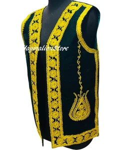 Afghan Traditional men Green Velvet vest with heavy Gold braided embroidery - Picture 1 of 2