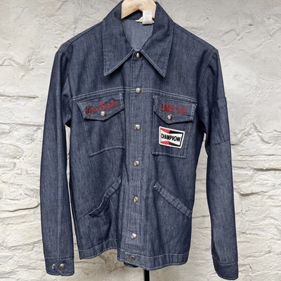 Bonita chaqueta vaquera Champion Racing Apparel años 70 cuello daga hecha en EE. UU. Foto 1 de 4