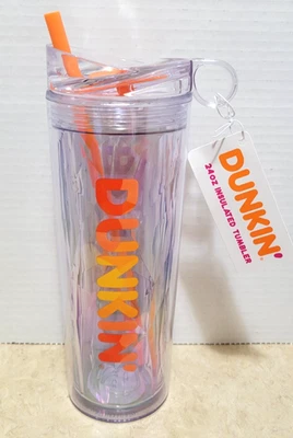 Dunkin Donuts 24 Oz Tumbler Orange Acrylic Cold Iced Drinks Prism Finger Handle - Image 1 of 4