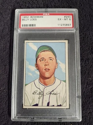 Tarjeta de béisbol vintage 1952 Bowman - Billy Loes #240 (RC) PSA EX-MT 6 Foto 1 de 4