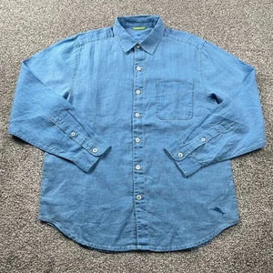 Tommy Bahama Shirt Medium Blue Sea Glass Breezer Linen Button Up Long Sleeve - Picture 1 of 15