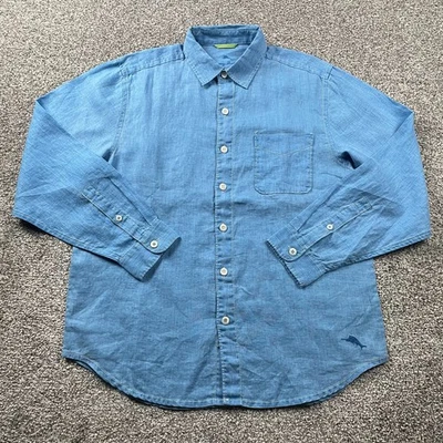 Tommy Bahama Shirt Medium Blue Sea Glass Breezer Linen Button Up Long Sleeve — 第 1/4 张图片