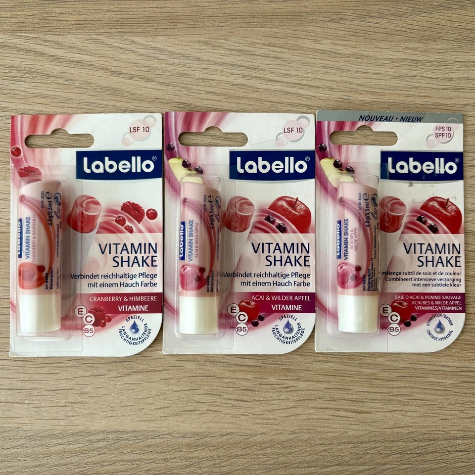Labello 3 x Vitamin Shake Cranberry Raspberry Acai Apple Neu Auflösung Sammlung - Bild 1 von 1