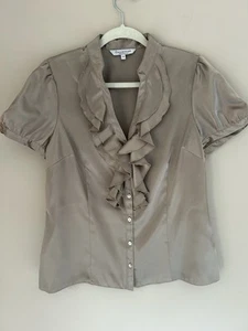 Debenhams Collection Womens Top 14 Gold Liquid Satin Ruffle Summer Holiday - Picture 1 of 8