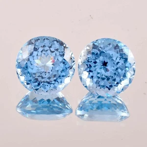 1 Pair 8x8 MM Natural Blueish AQUAMARINE Round Cut Loose Gemstone GIT Certified - Picture 1 of 6